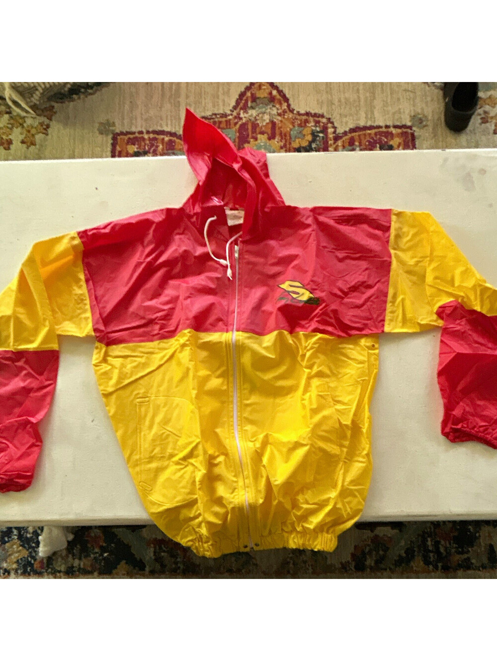 Vtg Kellogg's Mens Windbreaker Hooded Zip Jacket Red Yellow Colorblock Size M